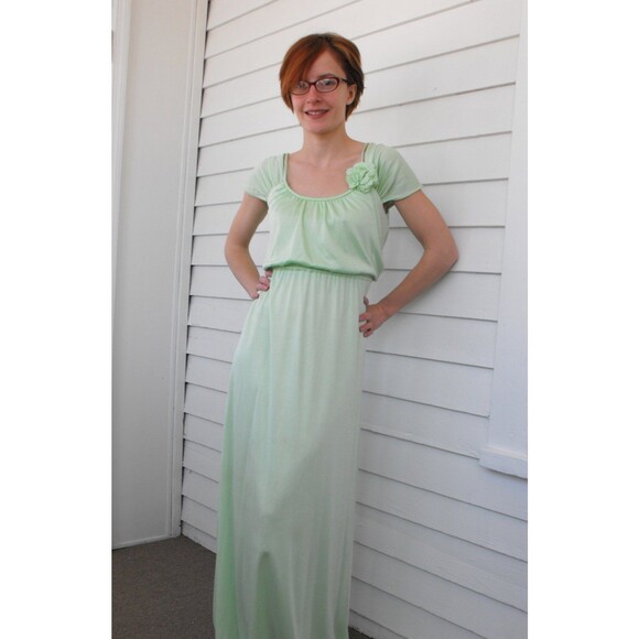 Light Pastel Green Dress Maxi Formal Mint Vintage 70s Spring S XS - Picture 7 of 7